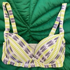 Vintage Acacia Swimwear lime green and grey tribal print bikini top. Size M.